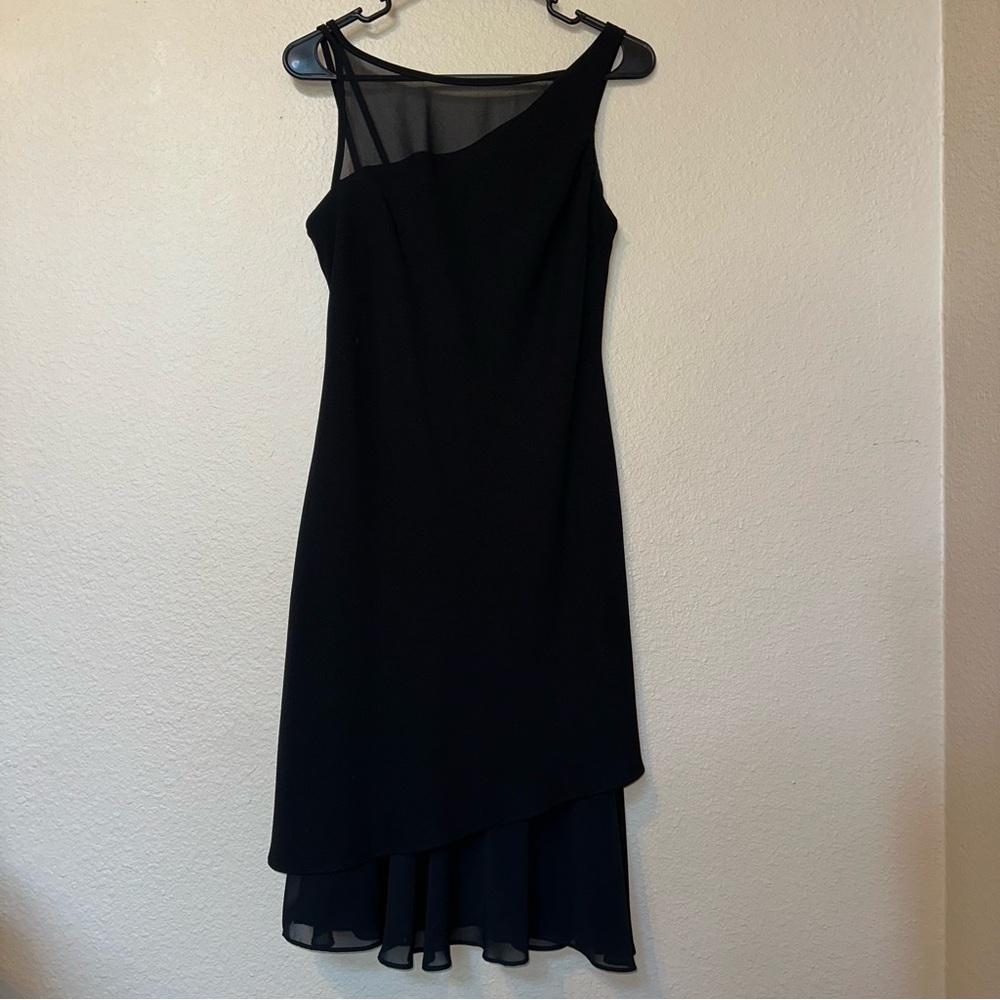 S.L. Fashions Vintage Sheer Detailed Black Layered Evening Dress size 6 Petite